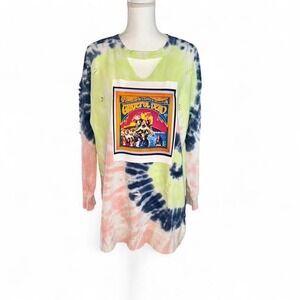 Grateful Dead Band pastel tie-dye upcycled distressed sweatshirt Ladies XL
